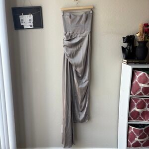 Katie May Dress Bita Strapless Satin Draped Formal Gown Silver Gray Size XS